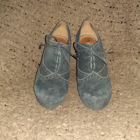 MIZ MOOZ-Vance-Oxford Brogue Heels-Victorian/Steampunk-Blue Gray Suede-Sz 6.5-EX - Picture 3 of 7